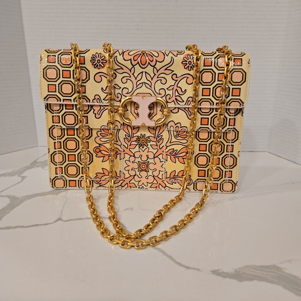 Tory Burch Hicks Garden Gemini Link Chain Shoulder Crossbody Bag Luxury Glam
